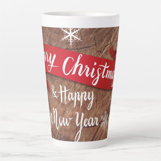 Elegant Kerstmis Script Wit Sneeuwvlokken Latte Mok (Voorkant)