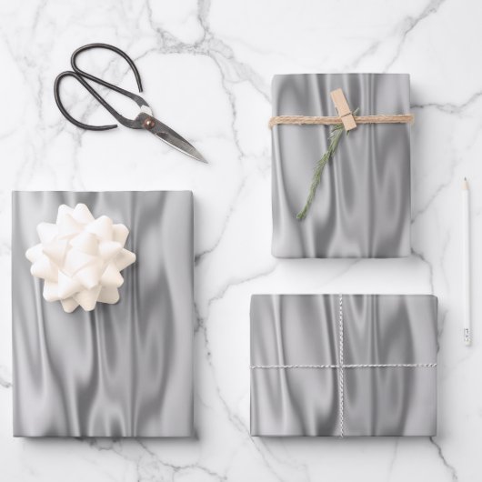 Elegant Kerstmis Silver Faux Satin Graphic Inpakpapier Vel (Voorkant)