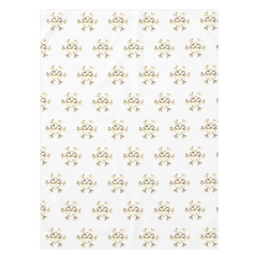 Elegant Kerstmis Snowflake Pattern Gold en White Tafelkleed (Voorkant)