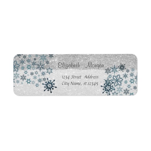 Elegant, Kerstmis, Snowflakes, Glitterij Etiket (Voorkant)