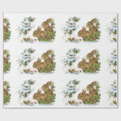 Elegant Kerstmis Snowy Bunny and Birds Cadeaupapier (Vlak)