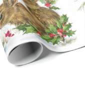 Elegant Kerstmis Snowy Bunny and Birds Cadeaupapier (Rol Hoek)