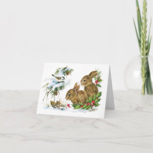 Elegant Kerstmis Snowy Bunny and Birds Kaart