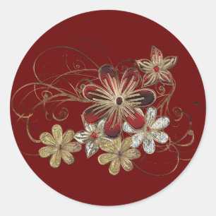 Elegant Kerstmis Style Floral Gemstone Ronde Sticker