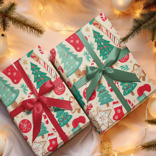 Elegant Kerstmis Traditionele Elementen Patroon Cadeaupapier