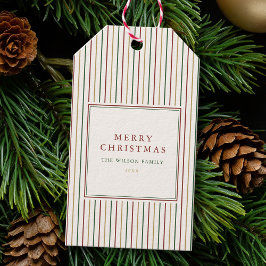 Elegant Kerstmis Vintage Strepen Cadeaulabel