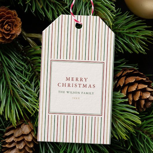 Elegant Kerstmis Vintage Strepen Cadeaulabel