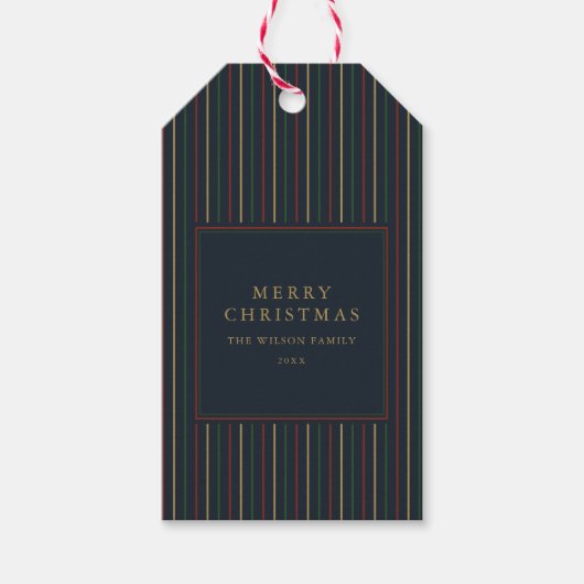 Elegant Kerstmis Vintage Strepen Cadeaulabel (Voorkant)