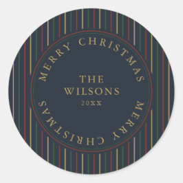 Elegant Kerstmis Vintage Strepen  Ronde Sticker