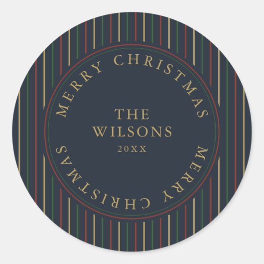 Elegant Kerstmis Vintage Strepen  Ronde Sticker (Voorkant)