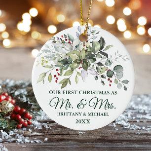 Elegant Kerstmis Waterverf Greenery Berries Keramisch Ornament