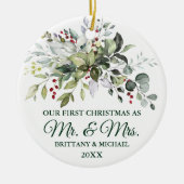 Elegant Kerstmis Waterverf Greenery Berries Keramisch Ornament (Voorkant)