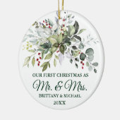 Elegant Kerstmis Waterverf Greenery Berries Keramisch Ornament (Links)