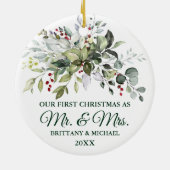 Elegant Kerstmis Waterverf Greenery Berries Keramisch Ornament (Achterkant)