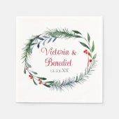 Elegant Kerstmis Waterverf Pine Needle Weddenschap Servet (Voorkant)