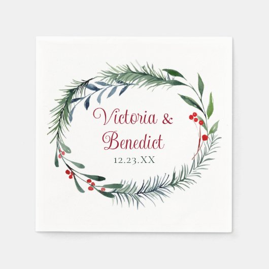 Elegant Kerstmis Waterverf Pine Needle Weddenschap Servet (Voorkant)