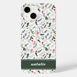 Elegant Kerstmis Winter Botanische Patroon Case-Mate iPhone 14 Hoesje