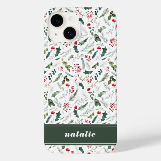 Elegant Kerstmis Winter Botanische Patroon Case-Mate iPhone Case (Achterkant)