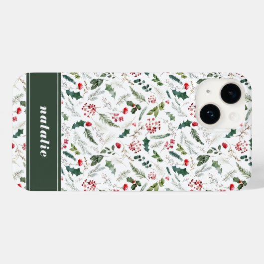 Elegant Kerstmis Winter Botanische Patroon Case-Mate iPhone Case (Achterkant (horizontaal))