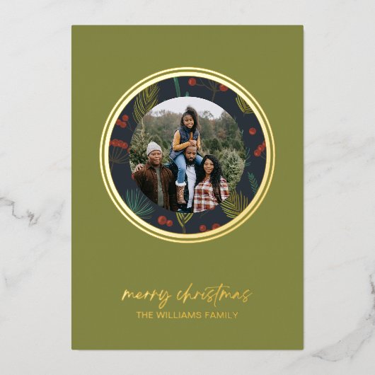Elegant Kerstmis Winter groen Folie Feestdagenkaart (Voorkant)