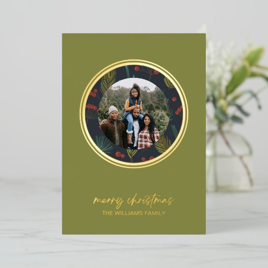 Elegant Kerstmis Winter groen Folie Feestdagenkaart (Staand Voorkant)