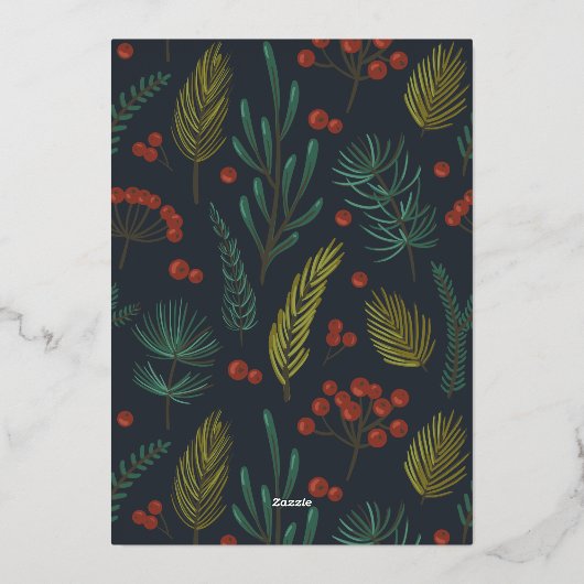 Elegant Kerstmis Winter groen Folie Feestdagenkaart (Achterkant)