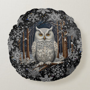 Elegant Kerstmis witte uil bosrijke winterwoud Rond Kussen