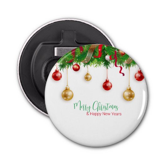 Elegant Kerstmis Wreater Boarder met Ornamenten Button Flesopener (Voorkant)