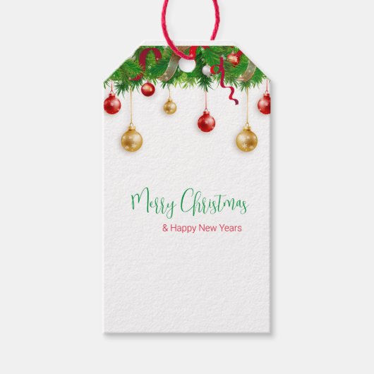 Elegant Kerstmis Wreater Boarder met Ornamenten Cadeaulabel (Voorkant)