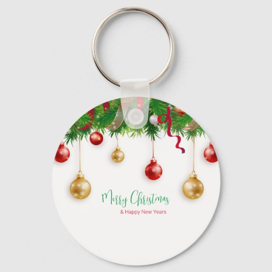 Elegant Kerstmis Wreater Boarder met Ornamenten Sleutelhanger (Voorkant)