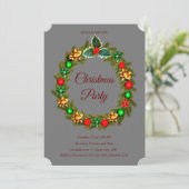 Elegant Kerstmis Wreater Ornamenten Red Invitation Kaart (Staand voorkant)