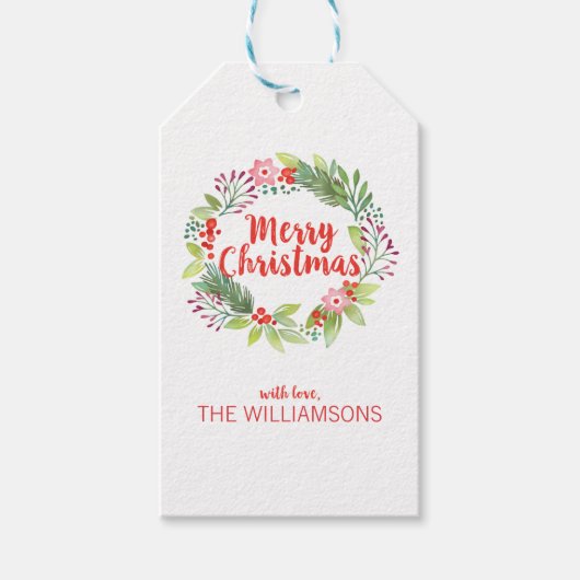 Elegant Kerstmis Wreatfoto Holiday  Cadeaulabel (Voorkant)