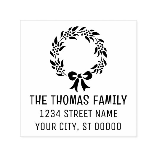 Elegant Kerstmis Wreath #10 Naam Return Address Zelfinktende Stempel (Design)