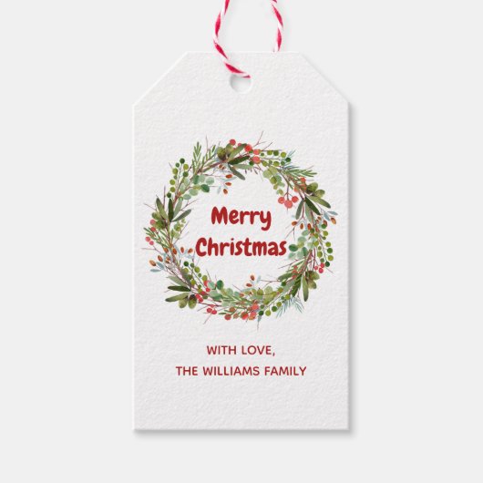 Elegant Kerstmis Wreath Cadeaulabel (Voorkant)