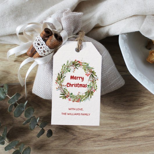 Elegant Kerstmis Wreath Cadeaulabel
