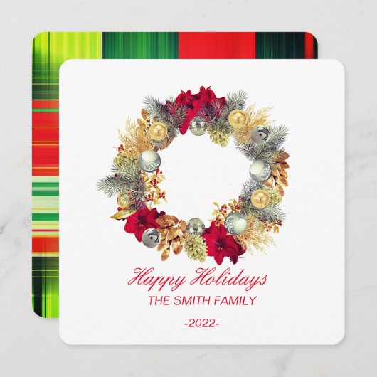 Elegant Kerstmis Wreath Feestdagenkaart (Voorkant / Achterkant)