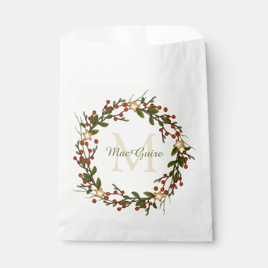 Elegant Kerstmis Wreath Monogrammed Bedankzakje (Voorkant)