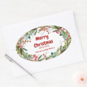 Elegant Kerstmis Wreath Ovale Sticker (Envelop)