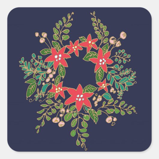 Elegant Kerstmis Wreath Vierkante Sticker (Voorkant)