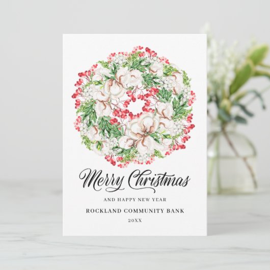 Elegant Kerstmis Wreats Corporate Feestdagenkaart (Staand voorkant)