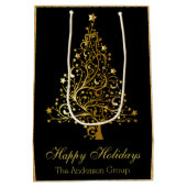 Elegant Kerstmis Zakelijk Gelukkig Nieuwjaar Goud Medium Cadeauzakje (Achterkant)