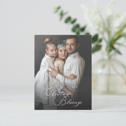 Elegant Kerstmis Zegen Script | Foto Briefkaart (Staand voorkant)