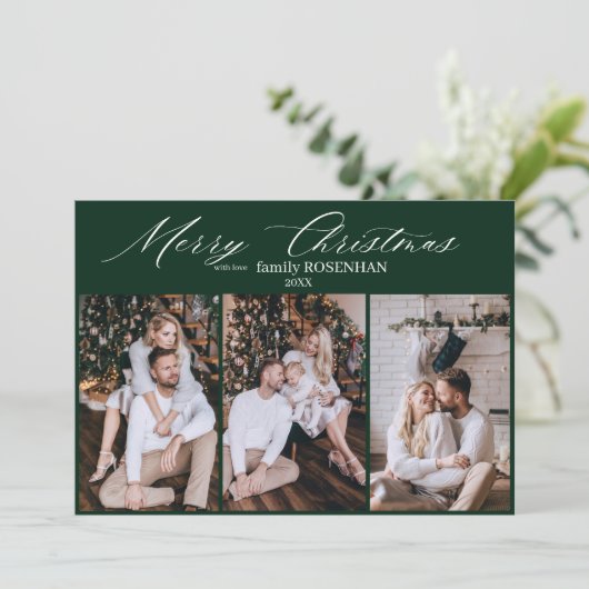 Elegant kerstmodern script 3 Fotocollage Feestdagenkaart (Staand voorkant)