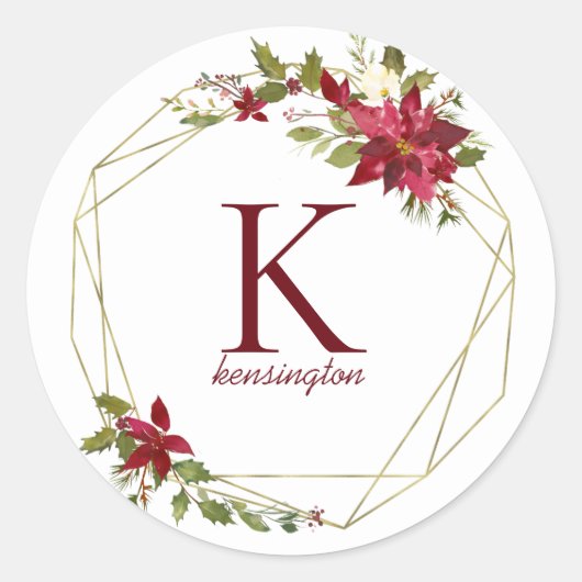 Elegant kerstmonogram met geometrische olievloeist ronde sticker (Voorkant)