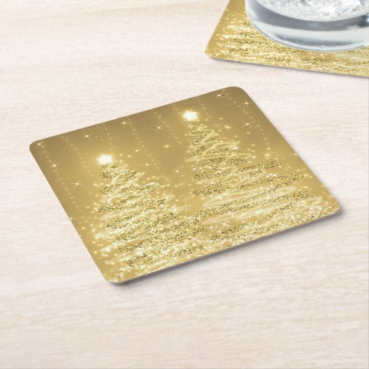 Elegant kerstmousserende bomen Gold  Kartonnen Onderzetters (Schuin)