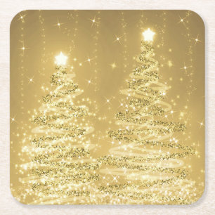 Elegant kerstmousserende bomen Gold  Kartonnen Onderzetters