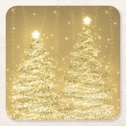 Elegant kerstmousserende bomen Gold  Kartonnen Onderzetters (Voorkant)