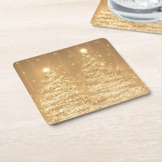 Elegant kerstmousserende bomen koper kartonnen onderzetters (Schuin)