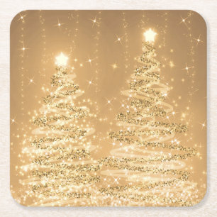Elegant kerstmousserende bomen koper kartonnen onderzetters