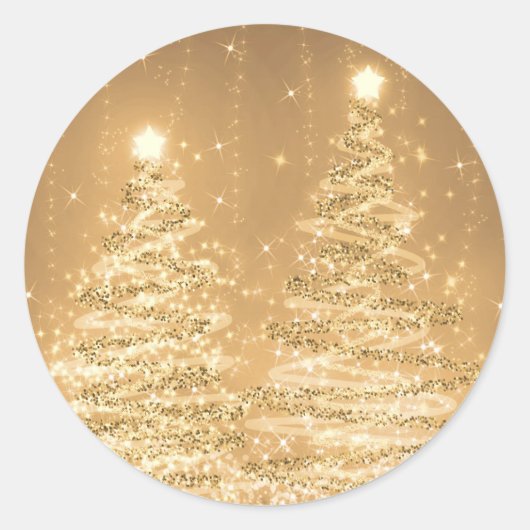 Elegant kerstmousserende bomen koper ronde sticker (Voorkant)